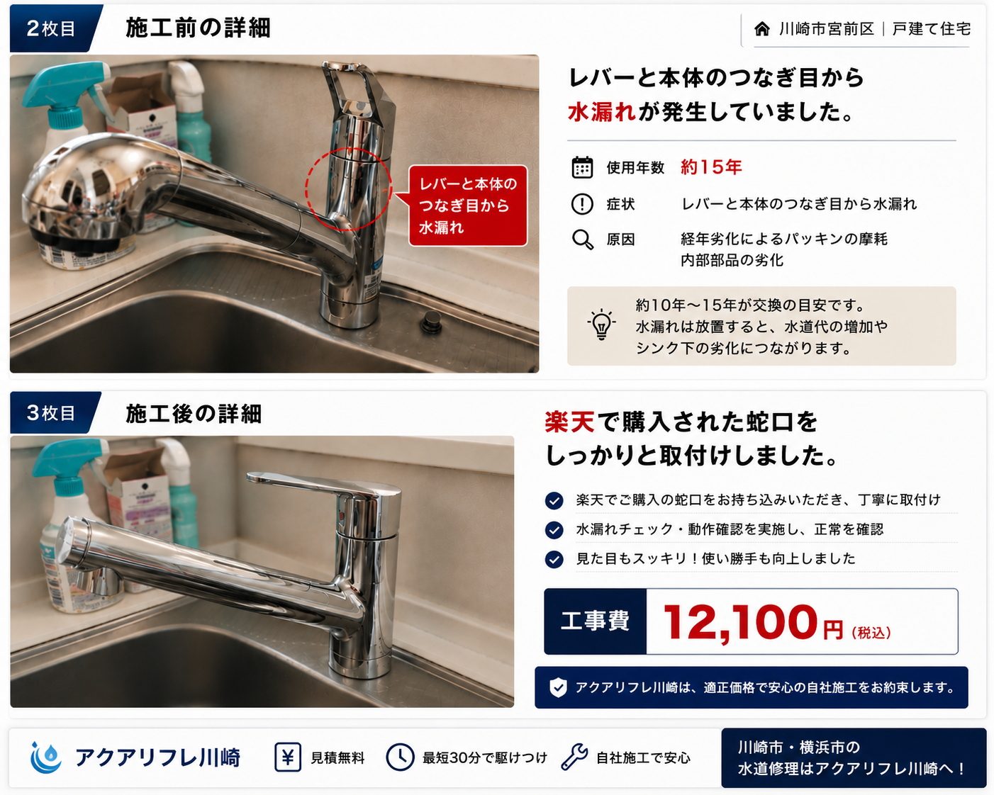 川崎市宮前区にてお客様持ち込みのキッチン水栓交換