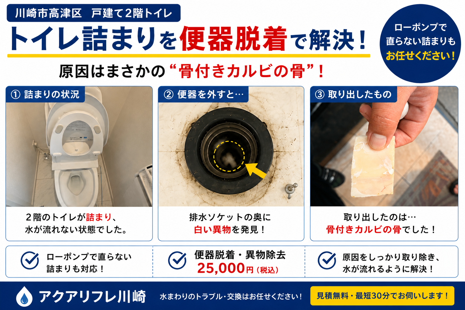 川崎市高津区 トイレ詰まり 脱着